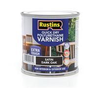 RustinsQuick Dry Poly Varnish Satin Dark Oak 250ml -Tough, Water-Based Clear Finish in Gloss, Matt or Satin; Durable Protection for Interior Wood, Furniture and Floors