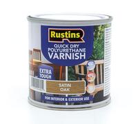 RustinsQuick Dry Poly Varnish Satin Oak 250ml -Tough, Water-Based Clear Finish in Gloss, Matt or Satin; Durable Protection for Interior Wood, Furniture and Floors