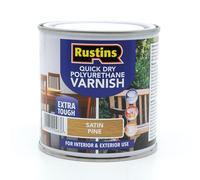 RustinsQuick Dry Poly Varnish Satin Pine 250ml -Tough, Water-Based Clear Finish in Gloss, Matt or Satin; Durable Protection for Interior Wood, Furniture and Floors