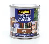 RustinsQuick Dry Poly Varnish Satin Teak 250ml -Tough, Water-Based Clear Finish in Gloss, Matt or Satin; Durable Protection for Interior Wood, Furniture and Floors