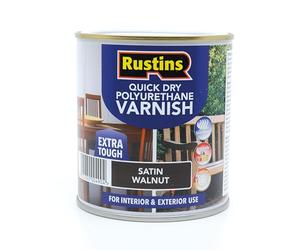 RustinsQuick Dry Poly Varnish Satin Walnut 500ml -Tough, Water-Based Clear Finish in Gloss, Matt or Satin; Durable Protection for Interior Wood, Furniture and Floors