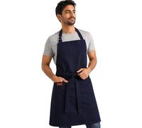 RUSTIQUE LINENS 100% Cotton Twill Kitchen Apron, Adjustable Bib Apron with 2 Pockets, Metal Neck Adjuster & Reinforced Stitching, Unisex, Navy Blue
