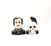 Rustix Edgar Allan Poe Gothic Skull Salt and Pepper Shakers - Black Raven on Skull Figurine, Halloween Gothic Kitchen Décor, Skeleton Spooky Tableware, Gifts for Horror Collectors