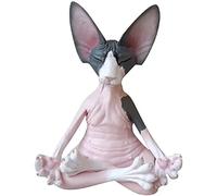 RUSTOO Sphynx Cat Meditate Statue, Zen Buddha Collectible Figurines Miniature Handmade Small Decor, Meditating Thinking Cat, Funny Zen Yoga Cat Garden Outdoor Sculpture Decoration