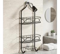Rustproof Metal Shower Rack 3-Shelf with Hooks | Rustproof construction, humid environment safe, supports 40lbs load, black finish, long-lasting
