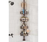 Rustproof Shower Corner Caddy Shelf for Bathroom Tension Pole Organizer with 4 Baskets for Bathtub Shampoo Storage from 23.6 to 114.5 Inch with Towel Bar (Bronze)