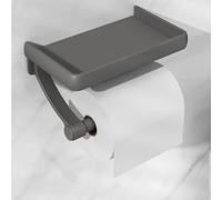 Rustproof stainless steel toilet paper holder with shelf, matte black finish, fits large rolls, curved top design keeps items stable, modern bathroom essential (Gray)