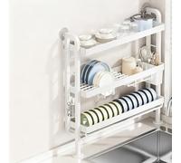 Rustproof Stainless Steel Two-Tier Dish Drying Rack with Drain Board - Space-Saving Kitchen Sink Organizer (White) - Ideal for Efficient Drying & Easy Cleanup