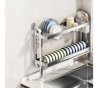 Rustproof Stainless Steel Two-Tier Dish Drying Rack with Drain Board - Space-Saving Kitchen Sink Organizer (White) - Ideal for Efficient Drying & Easy Cleanup