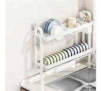 Rustproof Stainless Steel Two-Tier Dish Drying Rack with Drain Board - Space-Saving Kitchen Sink Organizer (White) - Ideal for Efficient Drying & Easy Cleanup