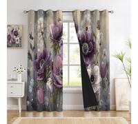 Rusty Brown Anemone Dandelion Curtains Blackout, 46X54 Inch 2 Panels, Natural Plants Pattern Black Out Curtains, Home Decor, 54 Drop Eyelet Window Drapes For Bedroom, Living Room