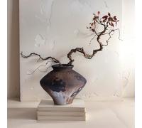 Rusty Ceramic Vase - 6.3in Distressed Wabi Sabi Pottery for Home Decor, Vintage Clay Vase for Rustic Farmhouse or Modern Table Centerpieces, Bedroom, Shelf or Living Room Decor