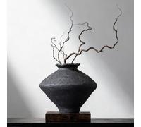 Rusty Ceramic Vase - Distressed Wabi Sabi Pottery for Home Decor, Vintage Clay Vase for Rustic Farmhouse or Modern Table Centerpieces, Bedroom, Shelf or Living Room (Black, 11.4in)