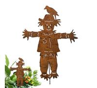 Rusty Iron Garden Stake Iron Scarecrow - Scarecrow Lawn Sculpture Rustic Outdoor Metal Decor, 60cm Tall Lawn Sculpture For Yard, Fence & Patio, Weatherproof Garden Art For Rustic Charm