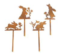 Rusty Metal Bunny Stakes, 2/4 Pieces Rabbit Metal Stake, Rusty Animal Set Garden Flower Pot Decoration, Bunny Garden Stake, Vintage Rusty Easter Rabbit Yard Stakes, Iron Decoration Flowerpot Insert