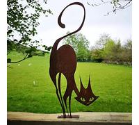 Rusty Metal Cat Fence Topper Decor, Metal Animals Garden Decoration Art Sculpture, Garden Ornaments Outdoor for Garden, Standing Metal Cat Statues DIY Garden Decoration for Art Porch Patio