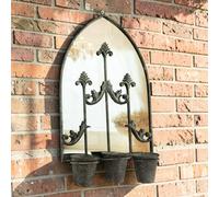 Wall Mirror Dark Grey Metal Vintage 78cm H x 45cm W with 3 Rusted Planters