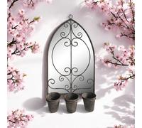Wall Mirror Dark Grey Metal Vintage 78cm H x 45cm W with 3 Rusted Planters