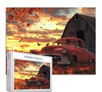 Rusty Old car 1000 Piece Jigsaw Puzzles for Adults Abandoned Barn Scene Art Jigsaw Puzzle Colorful DIY Puzzles for Home Decoration Gifts Family Puzzle Perfect for Game Nights 70×50 cm