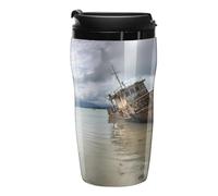 Rusty Shipwreck on The Coast Insulated Tumblers with Lid Double-Wall Coffee Cup Cute Travel Mug Reusable for Hot/Ice Drinks