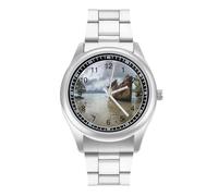 Rusty Shipwreck on The Coast Men's Business Watches Classic Stainless Steel Strap Wrist Watch for Boyfriend Father Gift