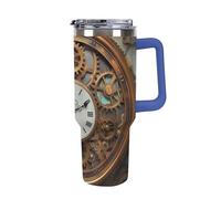 Rusty Steampunk Clock 40 Oz Tumbler with Handle And Flip Straw, Vacuum Insulated Stainless Steel Tumbler Cups, Travel Coffee Mug, Dishwasher Safe & Bpa-Free, Reusable Water Bottle(Deep Blue)