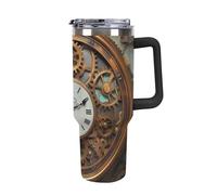Rusty Steampunk Clock 40 Oz Tumbler with Handle And Flip Straw, Vacuum Insulated Stainless Steel Tumbler Cups, Travel Coffee Mug, Dishwasher Safe & Bpa-Free, Reusable Water Bottle(black)