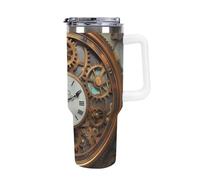 Rusty Steampunk Clock 40 Oz Tumbler with Handle And Flip Straw, Vacuum Insulated Stainless Steel Tumbler Cups, Travel Coffee Mug, Dishwasher Safe & Bpa-Free, Reusable Water Bottle(white)