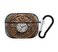 Rusty Steampunk Clock Airpod Pro Case AirPods 2 Case for Women Hard Shell Protective Cover with Carabiner Keychain Compatible with AirPods Case 2nd 1st Generation, Front LED Visible Black