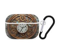 Rusty Steampunk Clock Airpod Pro Case AirPods 2 Case for Women Hard Shell Protective Cover with Carabiner Keychain Compatible with AirPods Case 2nd 1st Generation, Front LED Visible White