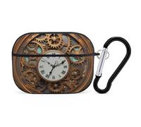 Rusty Steampunk Clock Airpod Pro Case Cover Wireless Earbuds Case Protective Cover with Keychain Compatible with AirPods 1st & 2nd Generation Full Protective, Front LED Visibe Black
