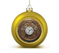 Rusty Steampunk Clock Christmas Ball Ornament 1.6 Inch Golden-Style Glittering Hanging Xmas Balls for Christmas Tree Pendants Decorative Christmas Tree Balls for Christmas Tree Decorations 4PCS