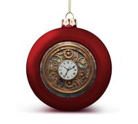Rusty Steampunk Clock Christmas Ball Ornament 1.6 Inch Red-Style Glittering Hanging Xmas Balls for Christmas Tree Pendants Decorative Christmas Tree Balls for Christmas Tree Decorations 4PCS