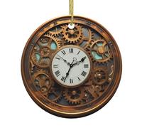 Rusty Steampunk Clock Christmas Ornament Round Shape Ceramic Christmas Hanging Ornament Christmas Tree Decoration Ceramic Ornament for Xmas Decor Home Office Gift Ideas