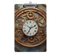 Rusty Steampunk Clock Clipboard 8.5×12.5 Inch Acrylic Clip Board with Metal Clip A4 Letter Size Decorative Clipboard Cute Hanging Clipboards for Office, Teacher, Nurse, Doctor,