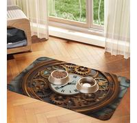 Rusty Steampunk Clock Dog Food Mats for Floors, 12x18 Inch Non-Slip Super Absorbent Pet Food Mat, Dishwasher Dog Mat for Food and Water, Cute Rubber Quick Dry Pet Feeding Mat for Dogs Puppy Cats