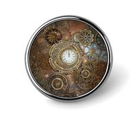 Rusty Steampunk Clock Lapel Pins Metal Pin Badge Personalized Pinback Button Badges Classic Round Badge Recognition Enamel Lapel Pin for Jackets, Backpacks, Bags