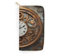 Rusty Steampunk Clock Leather Wallet, Bifold Stylish Wallets, Credit Card Holder for Passport Covers, Purse Passport Bag for Men Women