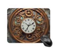 Rusty Steampunk Clock Mouse Pad, Thick Rubber Non-Slip Mousepad, Stitched Edges Waterproof Square Mouse Mat with Cute Pattern for Gaming Work Computer Office 11.8"x9.8"