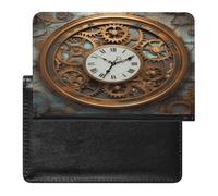 Rusty Steampunk Clock Passport Holder Vaccine Card Holder Waterproof Passport Wallet Travel Document Organizer for Airport Essentials