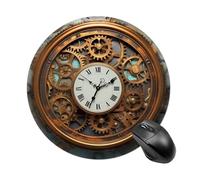 Rusty Steampunk Clock Round Mouse Pad Cute Small Computer Mouse Mat Non-Slip Rubber Base Gaming Mousepad for Wireless Mouse, Gaming, Office, Laptop, Women, Men