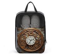 Rusty Steampunk Clock Shoe Bag with Zipper Closure,Storage Bags with Handle And Portable,Water-Resistant Shoe Pouch Travel Essentials