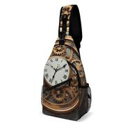 Rusty Steampunk Clock Sling Bag for Adult,Crossbody Bag-Multi-Pocket,Sling Backpack for Festival Workout Travel