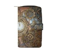 Rusty Steampunk Clock Wallet Slim Minimalist Pocket Compact Billfold 12 Card Slots Bussiness Card Holder for Men Women