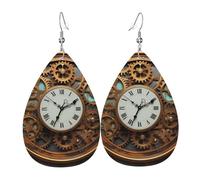 Rusty Steampunk Watch Earrings for Women Leather Teardrop Earrings Double Sided Dangle Earrings Lightweight Ear Accessories Fashion Jewelry Birthday Gift