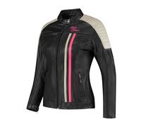 Rusty Stitches Alice Ladies Motorcycle Leather Jacket, black-grey-pink, size 38 for Women