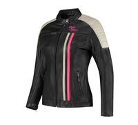 Rusty Stitches Alice Ladies Motorcycle Leather Jacket, black/grey/pink, size 40