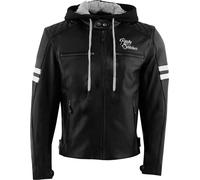 Rusty Stitches Jari Hooded V2 Motorcycle Leather Jacket, black-white, size S