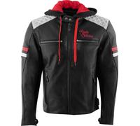 Rusty Stitches Jari Hooded V2, leather jacket XXL Black/Light Grey/Red