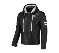 Rusty Stitches Jari Hooded V2 Motorcycle Leather Jacket, black-white, size XL for Men